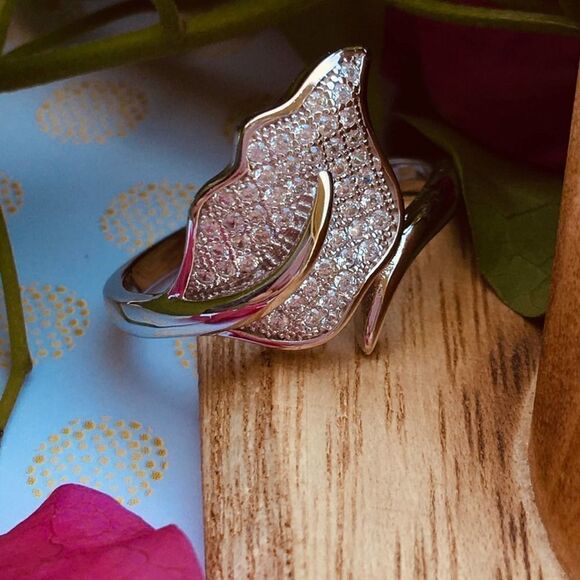 Micro Pave Cz Diamond Leaf Sterling Silver Ring Size 11 - Picture 9 of 10